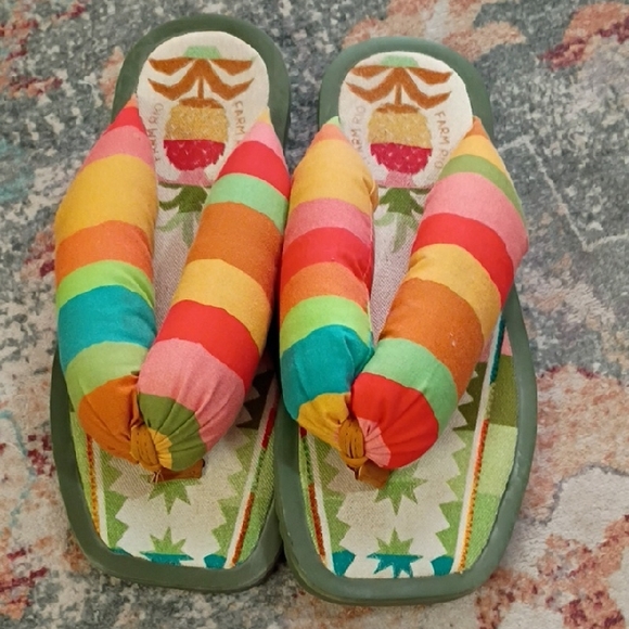 FARM Rio Shoes - Farm Rio Vibrant Striped Flip Flops